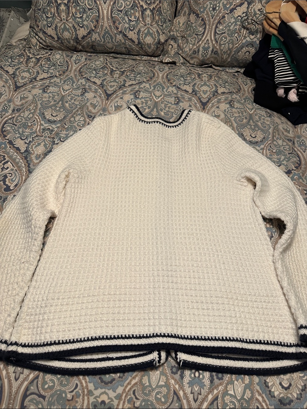 J. Jill Classic Cream Knit Cardigan with Navy Trim - Picture 3 of 3
